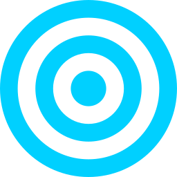 A blue target symbol with concentric circles against a black background.