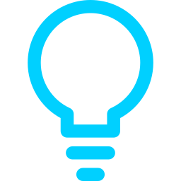 Blue outline of a light bulb icon on a black background