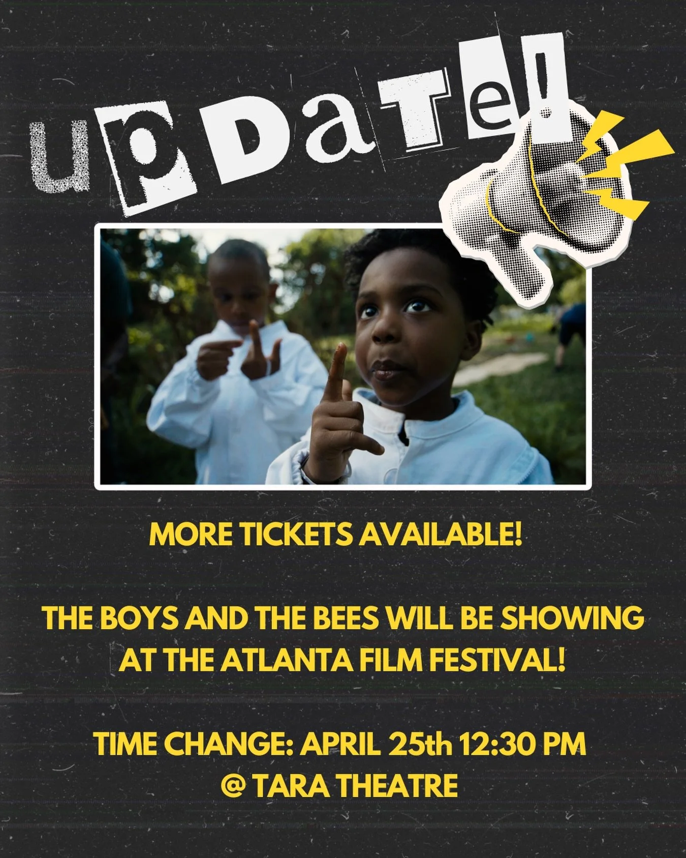 UPDATE: our film will now be showing at 12:30!!

Tickets are going fast!!💨 More are available now that we are moved to a bigger auditorium with a new show time but get them while you can Atlanta!! @atlantafilmfestival