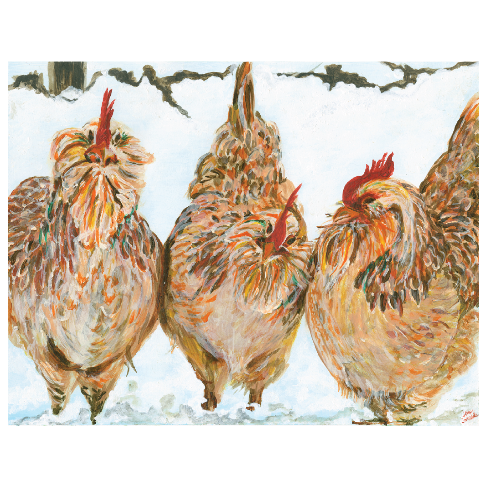 Three French Hens, 14x11, Acrylic, paper - 12 Days of Christmas series