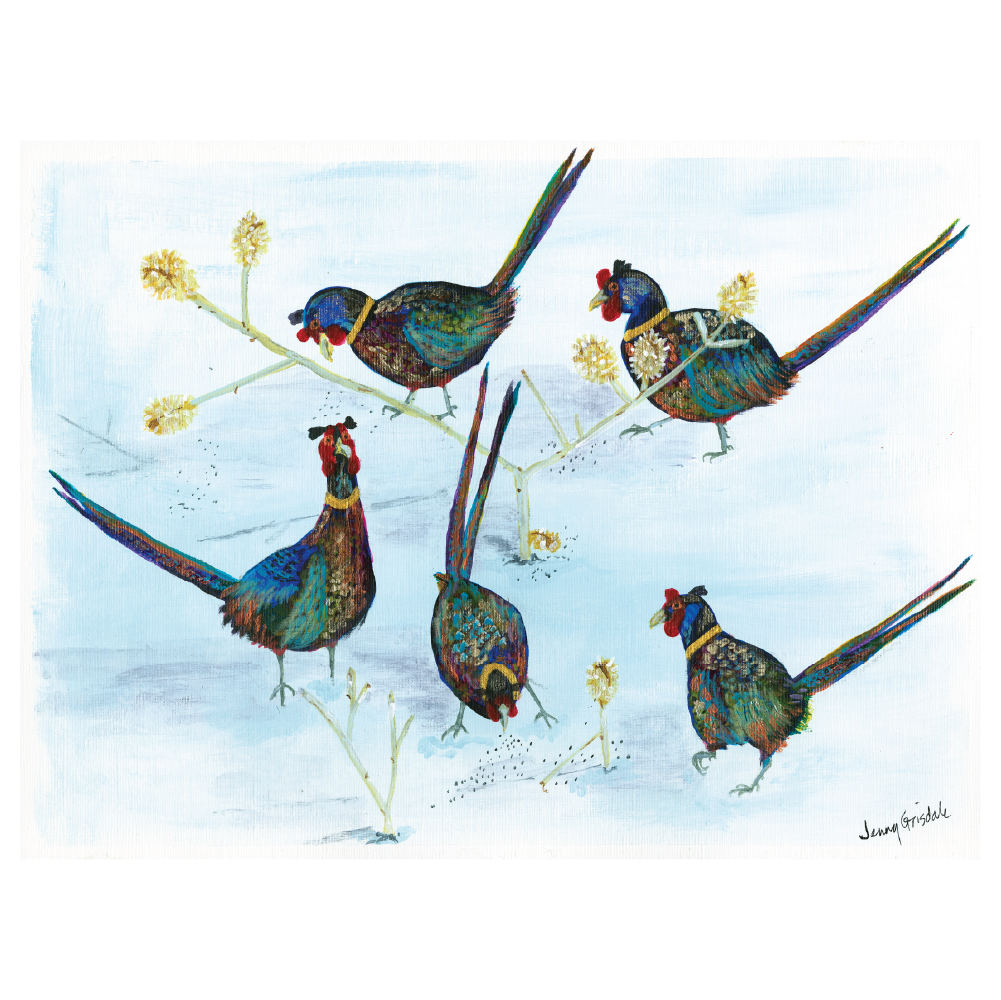 Five Gold Rings (Pheasant), 12x9, Acrylic, paper - 12 Days of Christmas series