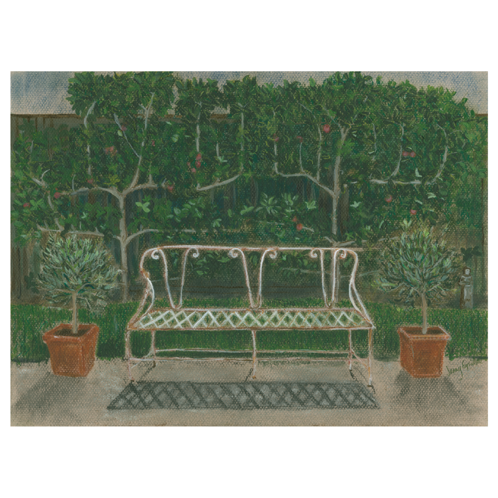 Iron Bench in Garden, 16x20, Pastel, paper - Mardi's Garden Series