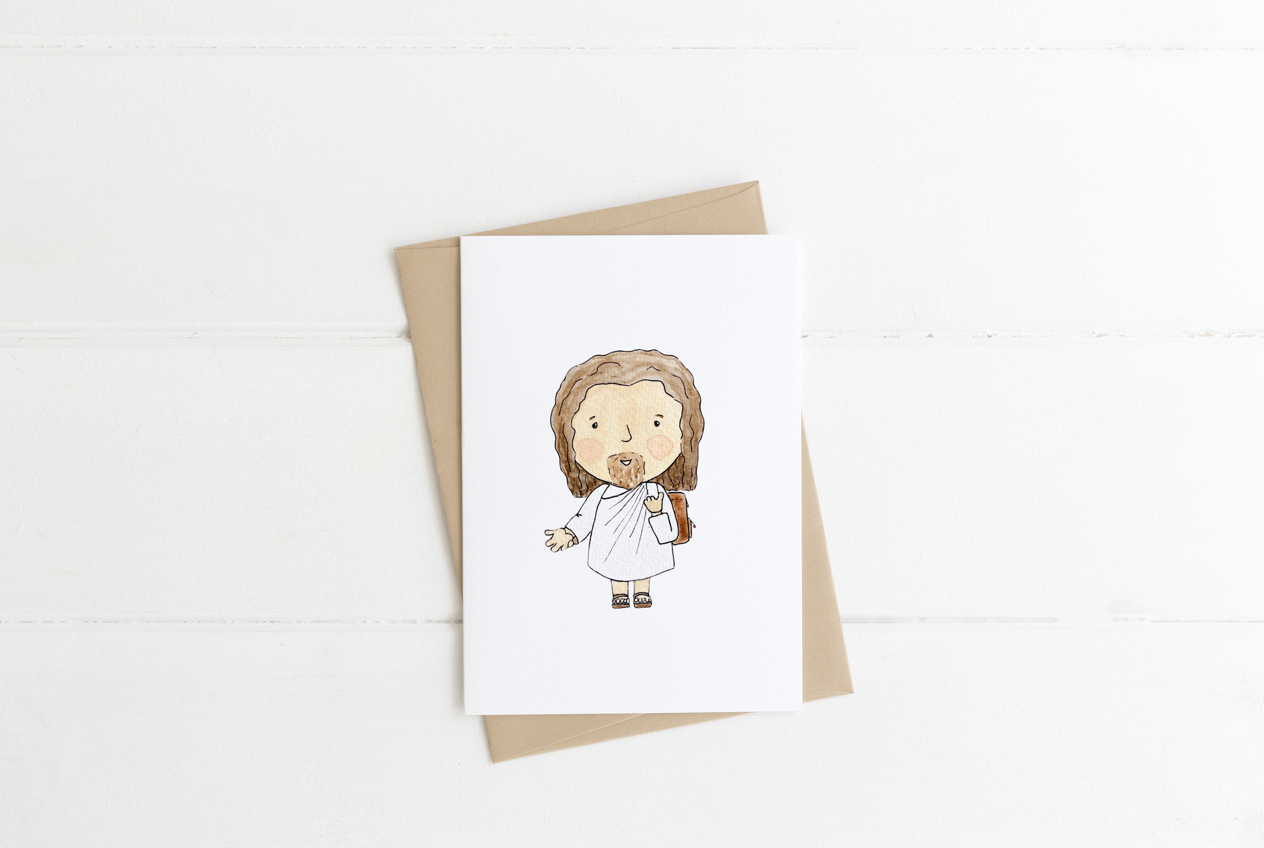 Jesus and Backpack Greeting Card