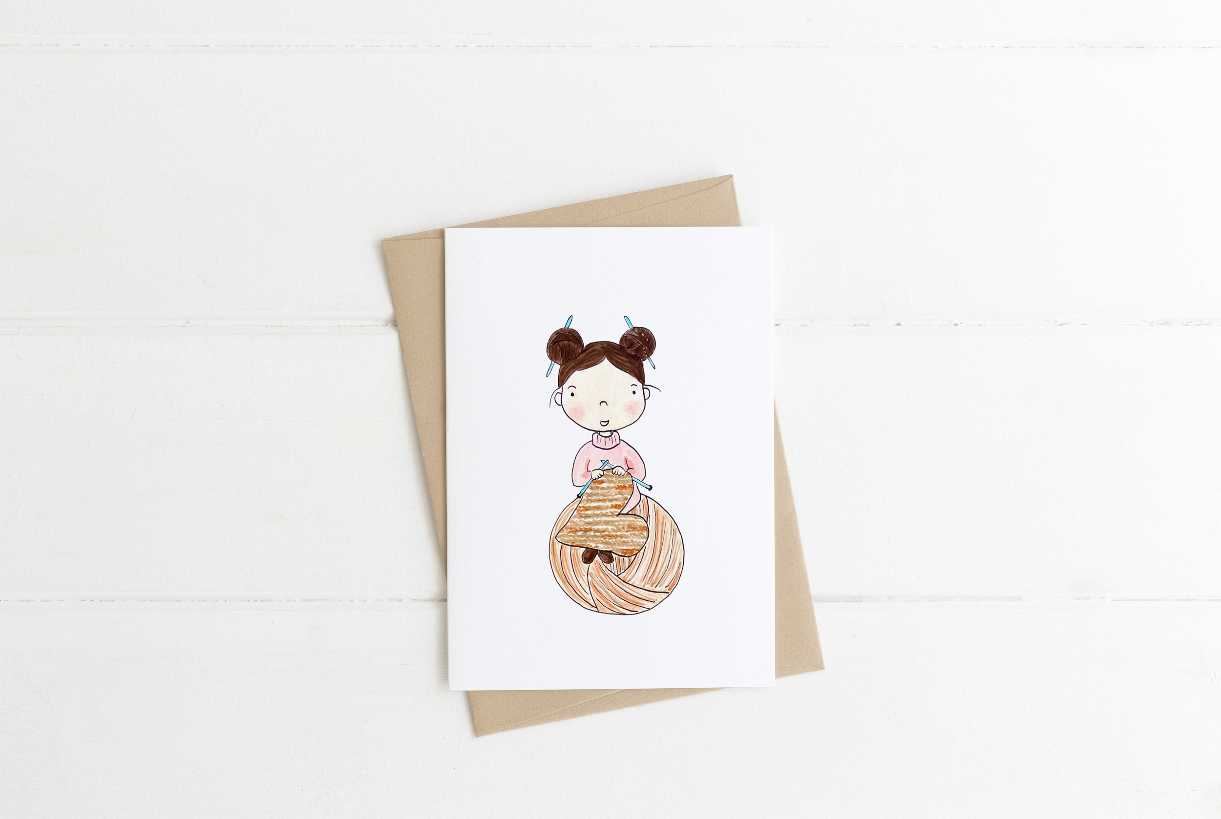 Girl Knitting Greeting Card