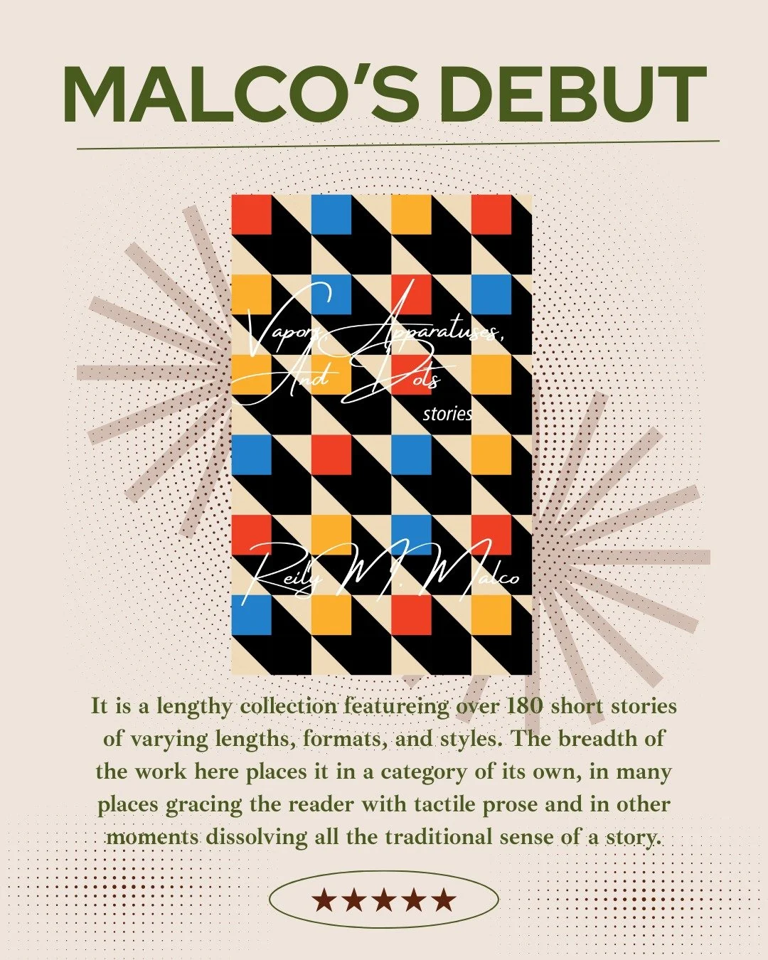 Vapors, Apparatuses, And Dots is Reily M. Malco&rsquo;s debut work with Leaf House. Reily M. Malco received her MFA from the University of Memphis in 2023. Her stories have been published in Ploughshares, Southern Indiana Review, Minnesota Review, Pe