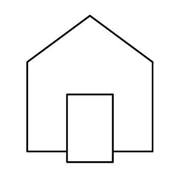 Outline drawing of a house with a door and a roof.