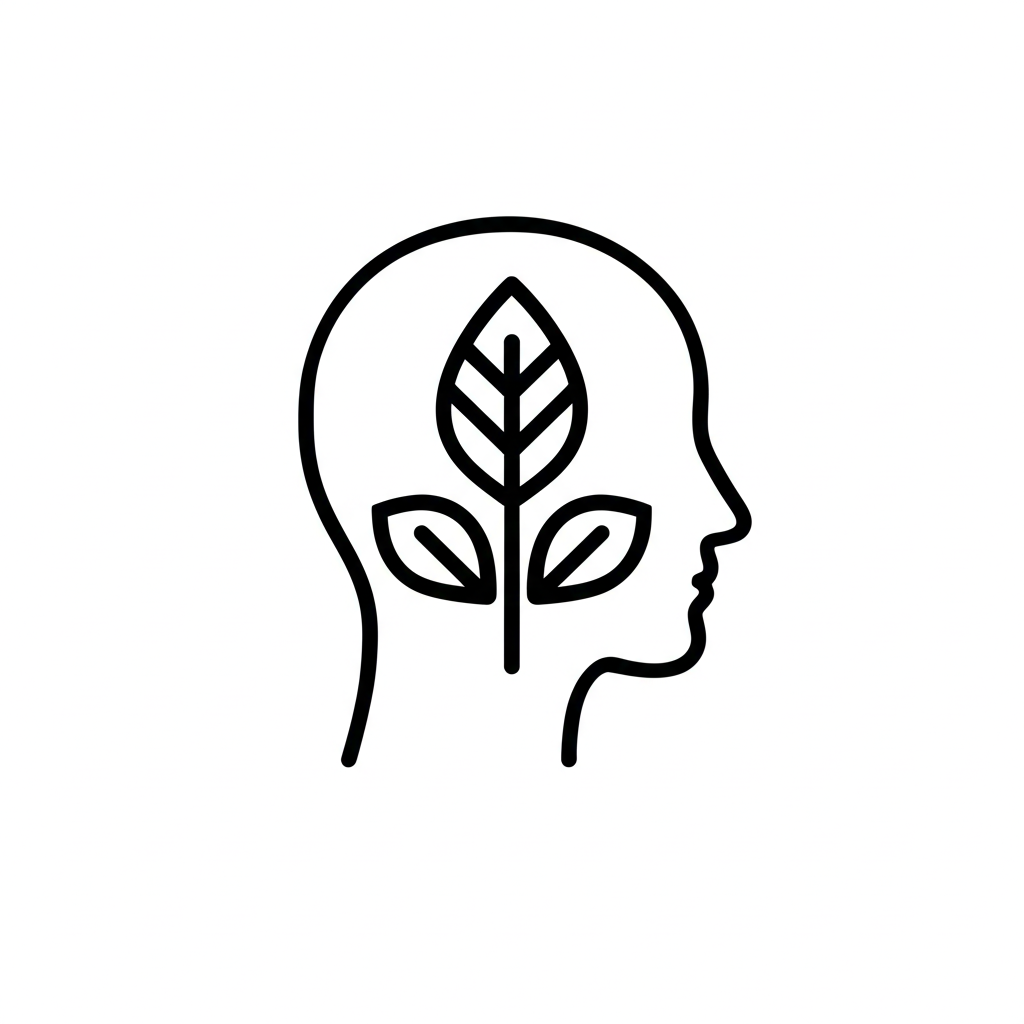 Outline of a person with plant to show decrease in stress from massage.