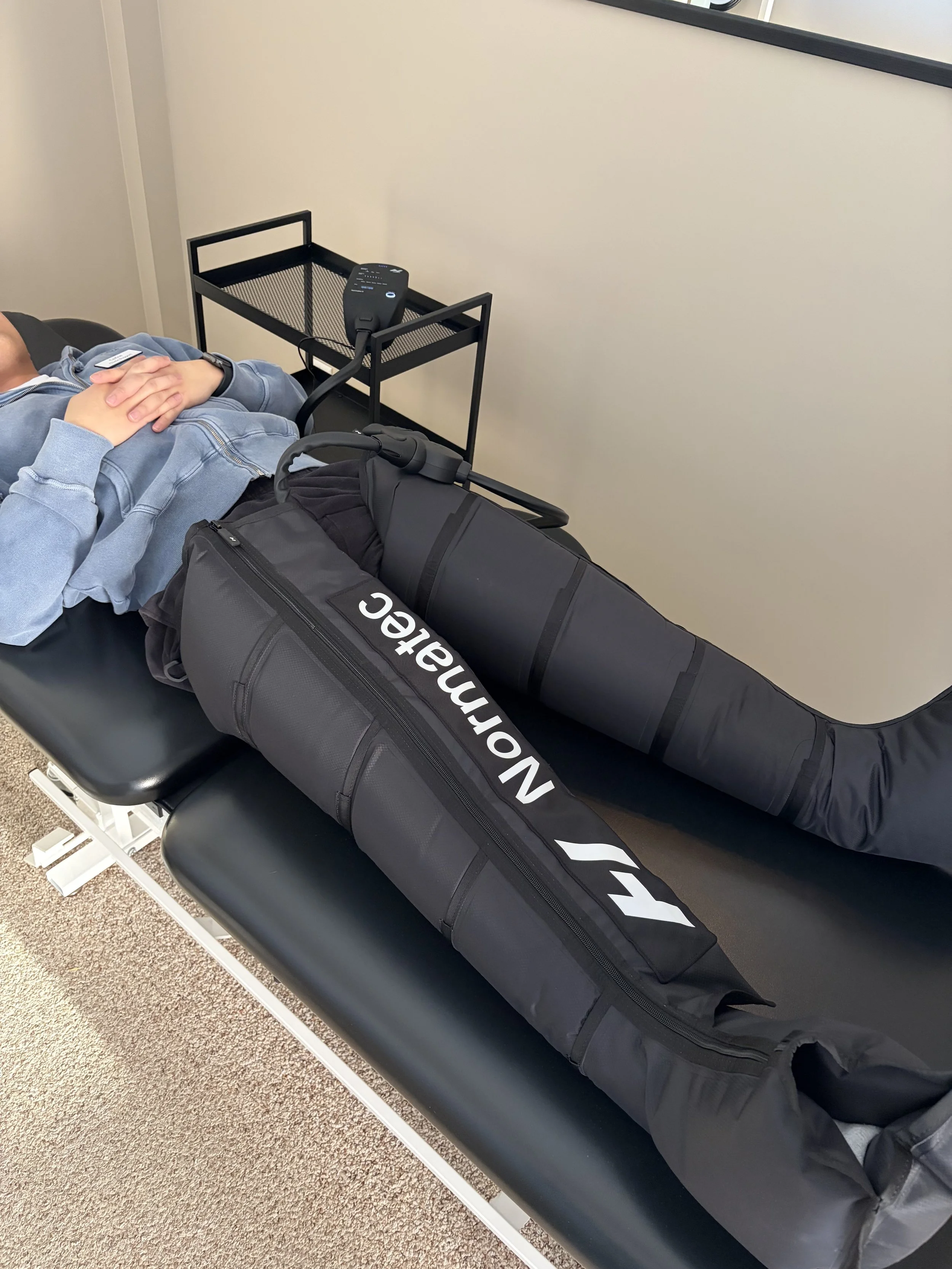 Relax in a quiet, low-stimulation space while compression boots do the work.