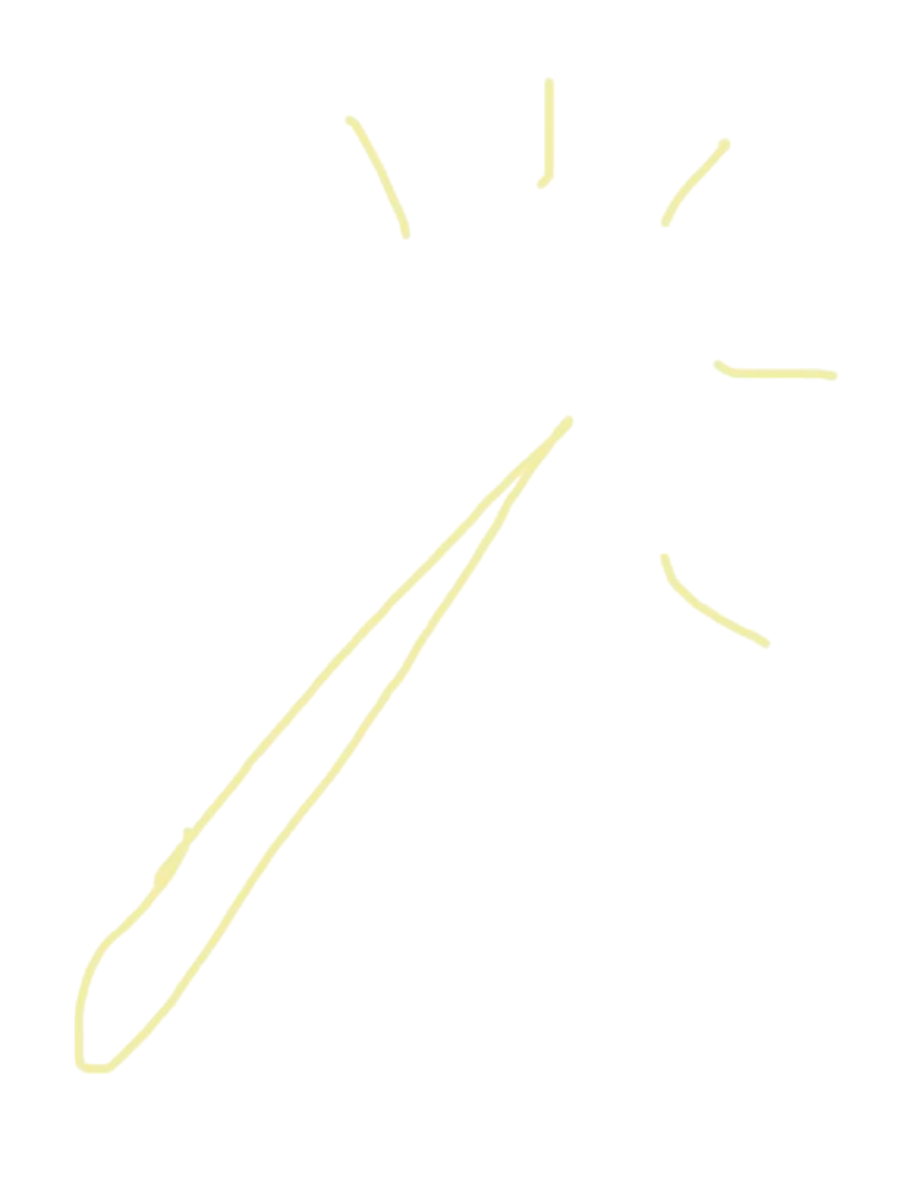 Minimalist drawing of a clock with light yellow hands and hour marks on a black background.