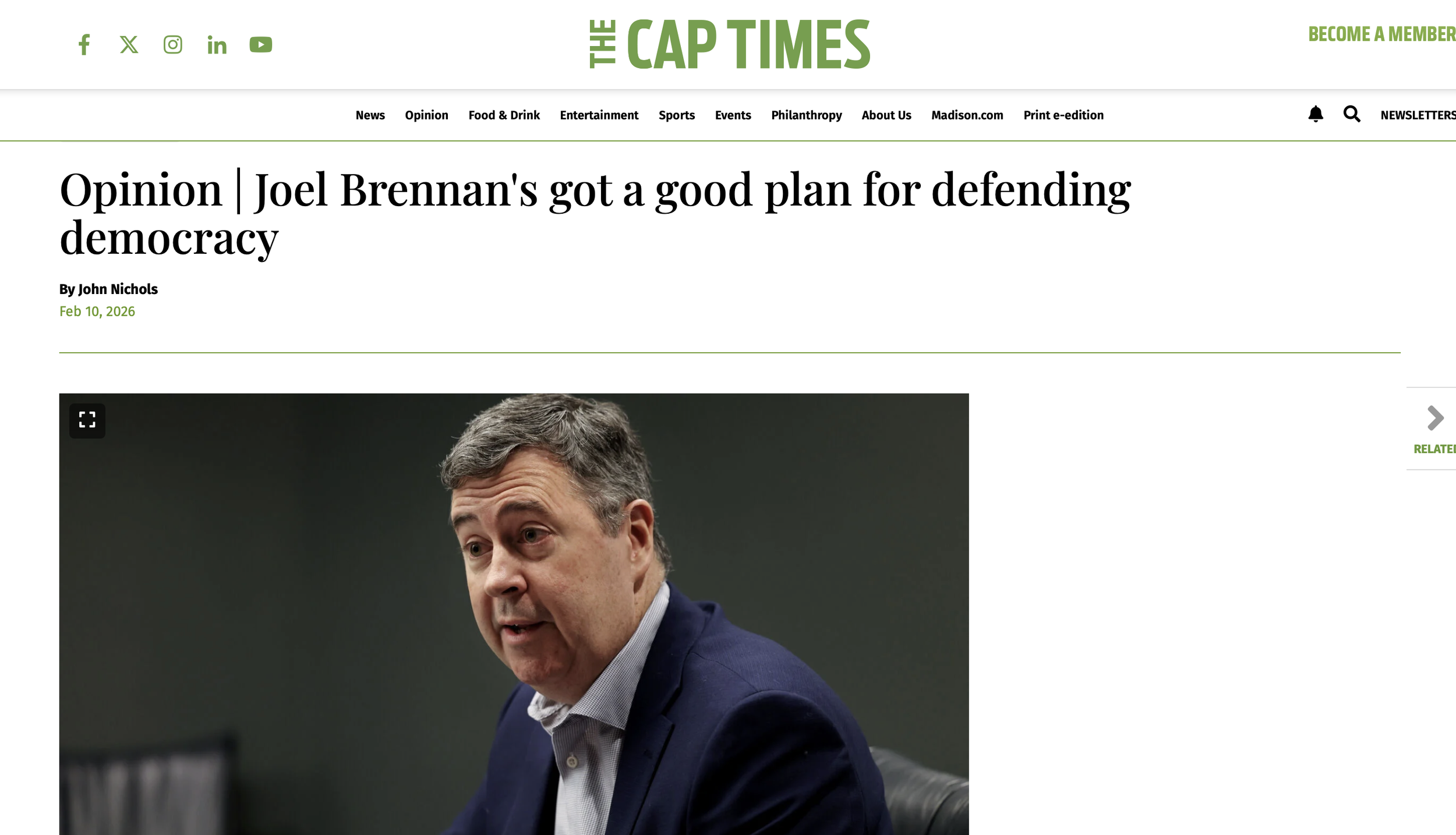 The Cap Times: Brennan's Got a Good Plan for Defending Democracy