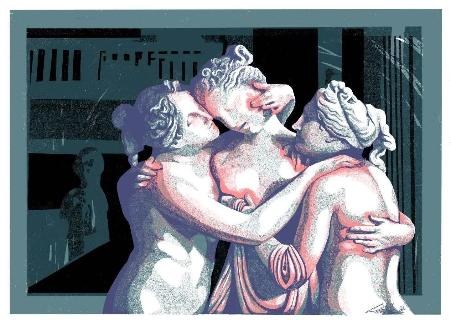 Touch of the Three Graces illustration 

#drawing #illustration #digitalart #digital #art #risograph #risoprint #print #greekstatue #threegraces #wlw #saphic #statue