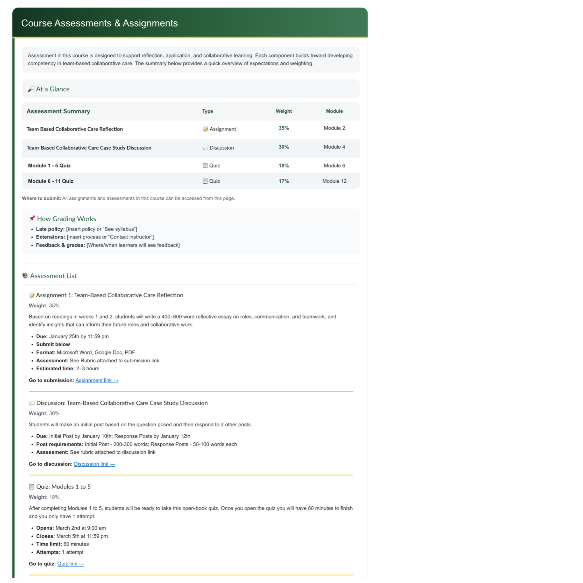 Assessments Homepage