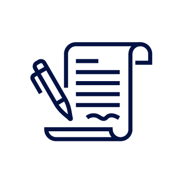 Icon of a paper document with writing and a pen.