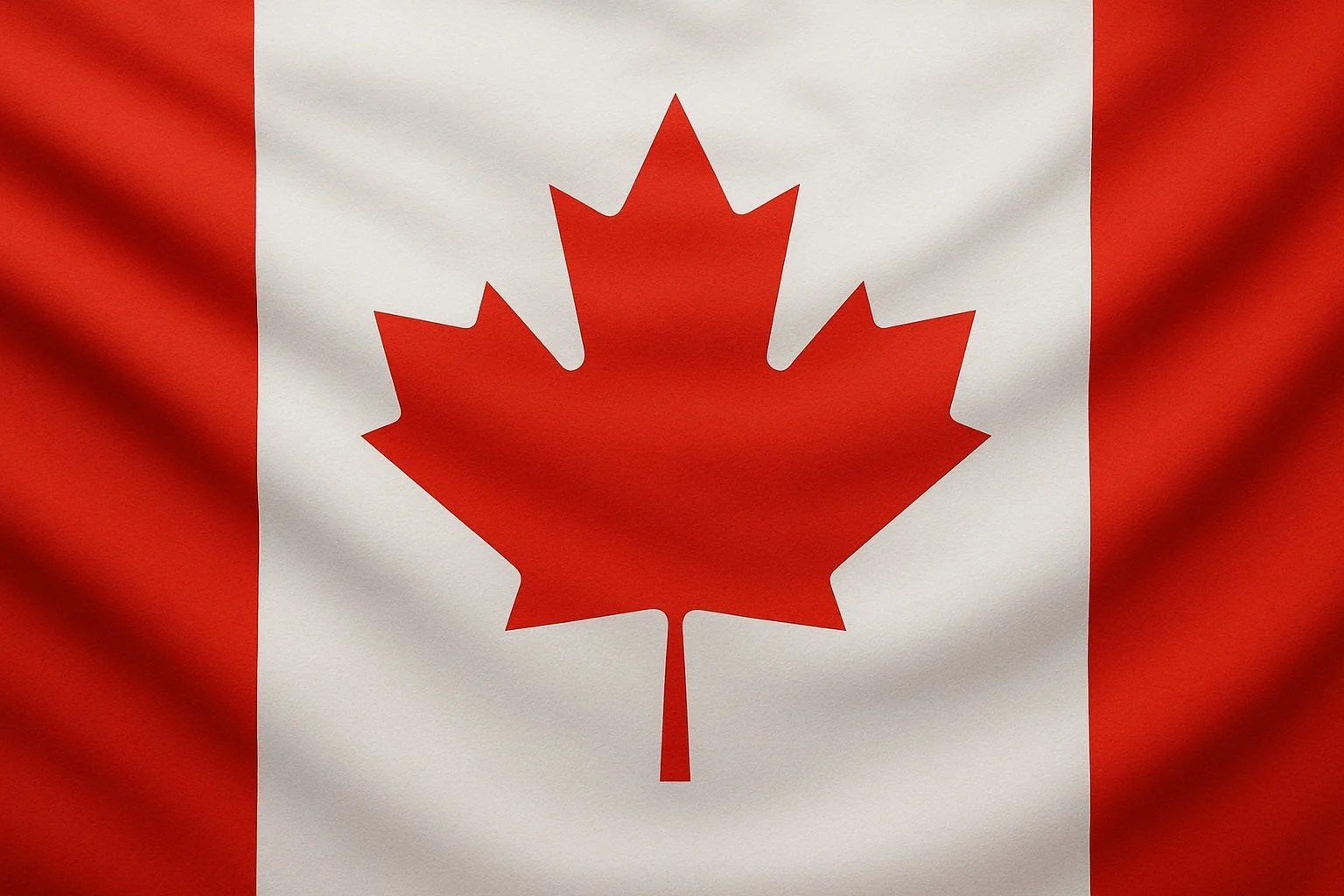 Close-up of the Canadian flag with a red maple leaf in the center, and red and white vertical stripes on each side.