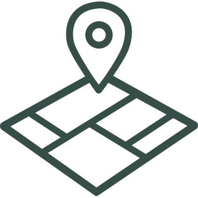 A simplified illustration of a map with a location pin marking a specific spot.