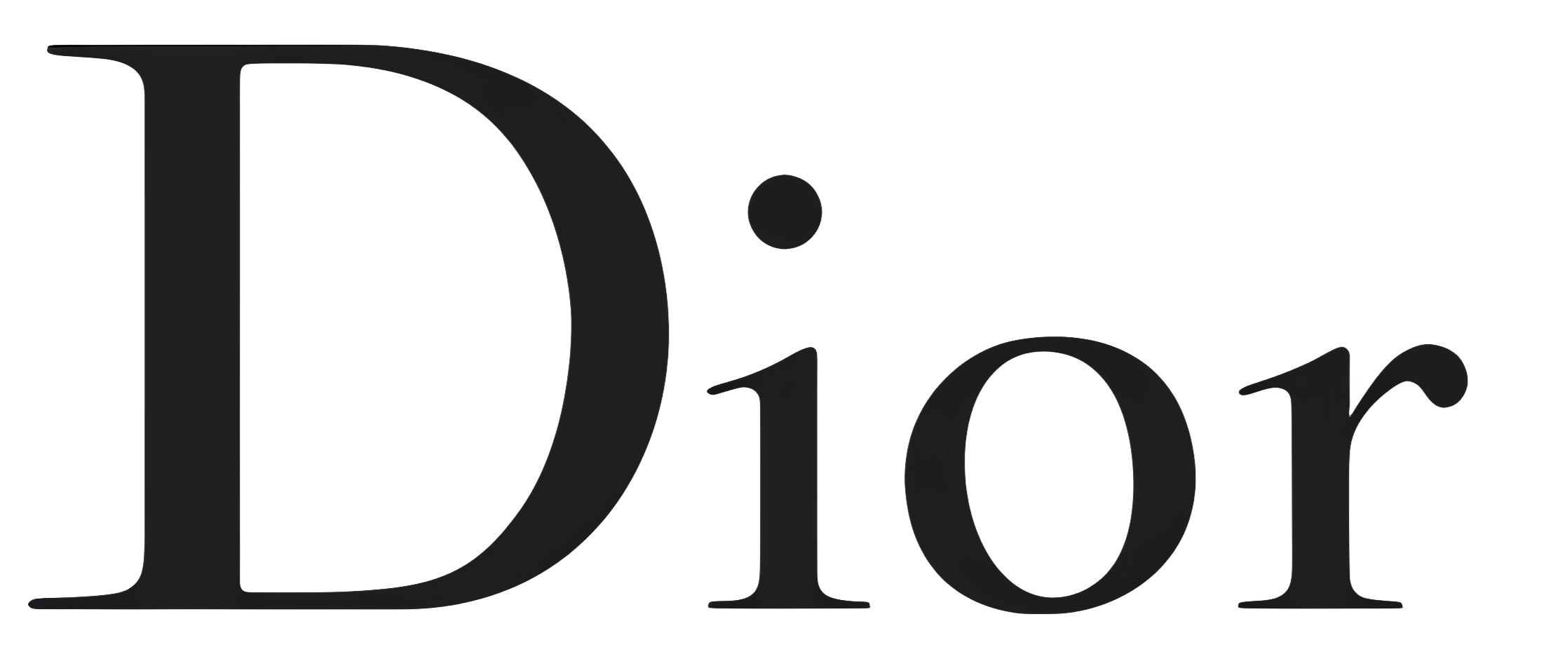 Close-up of the word "Dior" in black lettering on a black background.