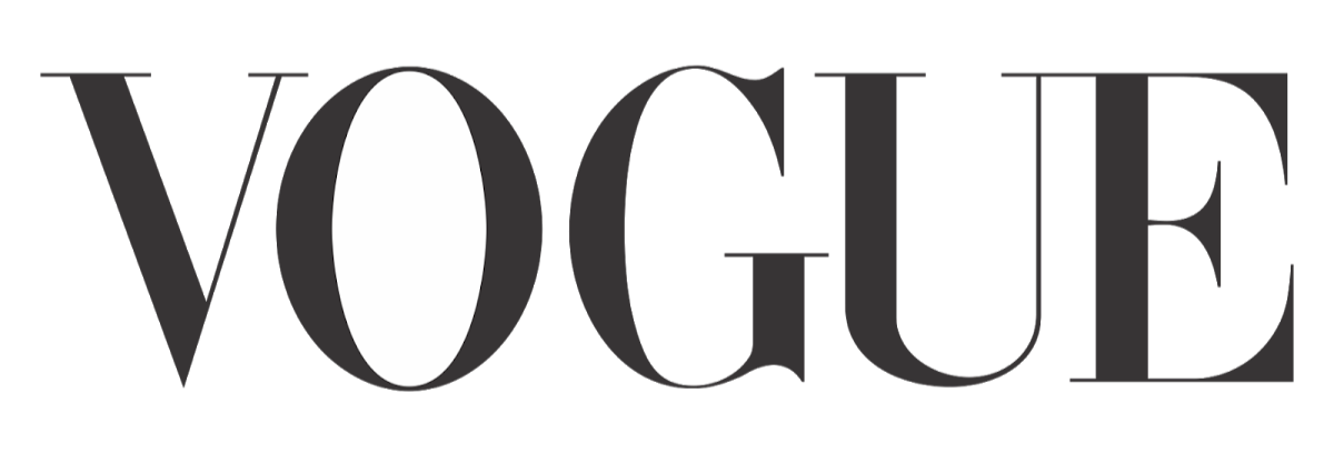 Vogue magazine logo in black and white with a large oval shape behind the letter 'O'