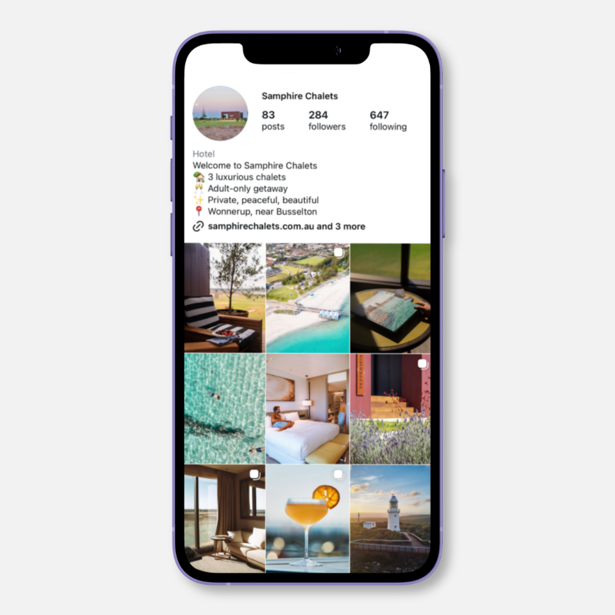 Samphire Chalets' instagram preview