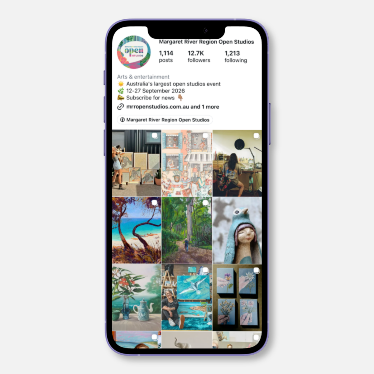 Margaret River Region Open Studios instagram grid