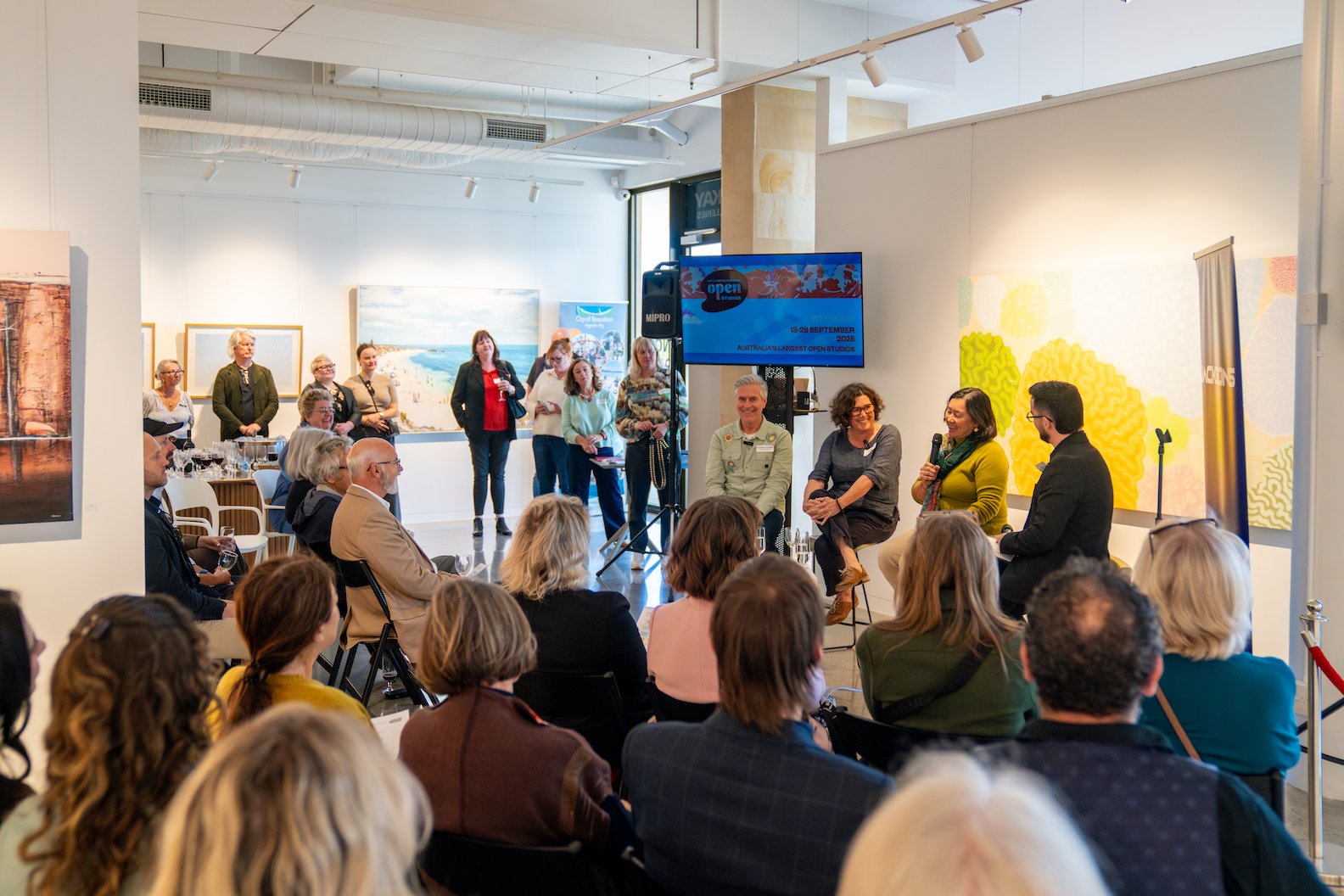 MRROS Deputy Chair Jacquie Happ and panelists at Linton & Kay Gallery for Margaret River Region Open Studios Launch M2507AB--2.jpg