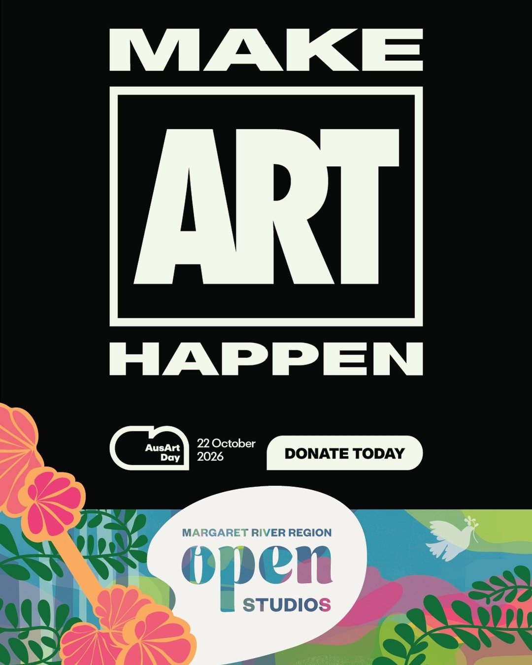 TODAY IS THE DAY. 
#AusArtDay is here, and every dollar donated right now goes straight to help our local artists build sustainable creative careers.

This is it. No tomorrow, no &ldquo;later.&rdquo; 

Donate today to MAKE ART HAPPEN >> click t