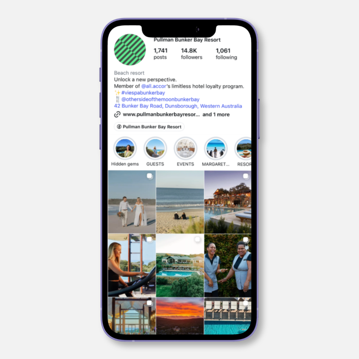 Pullman Bunker bay Resort instagram grid