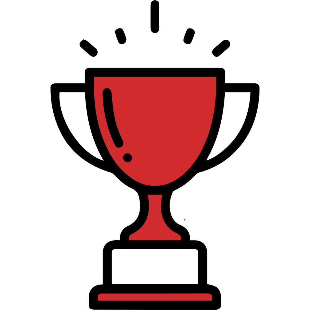 Gold trophy cup on a stand with a white rectangular plaque at the base.