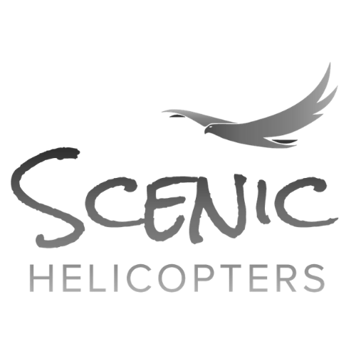 Logo for Scenic Helicopters featuring a stylized bird and the company name in a modern font.