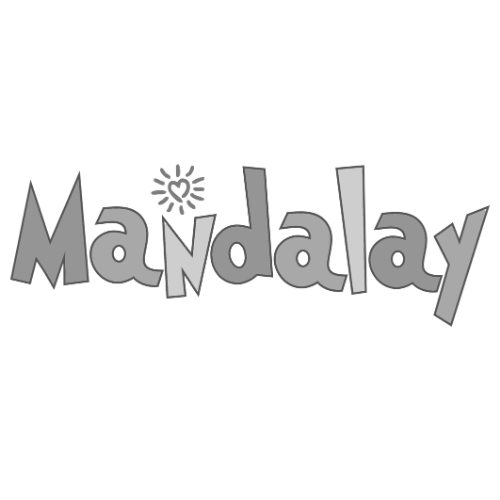 Stylized logo with the word 'Mandalay' in gray letters and a small flower-like symbol above the 'a'.