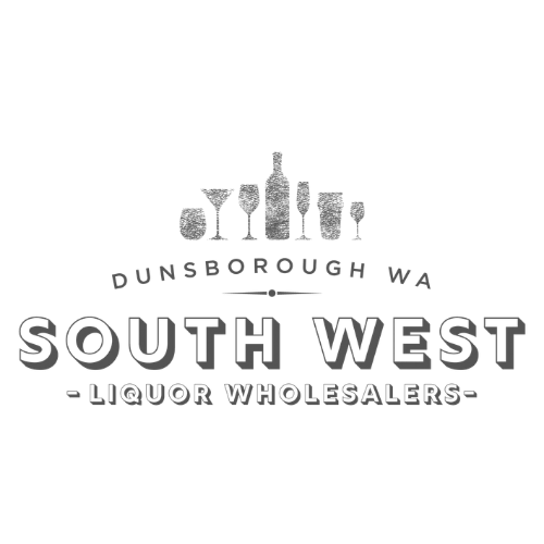 Logo for South West Liquor Wholesalers in Dunsborough, WA, featuring bottles and glasses.