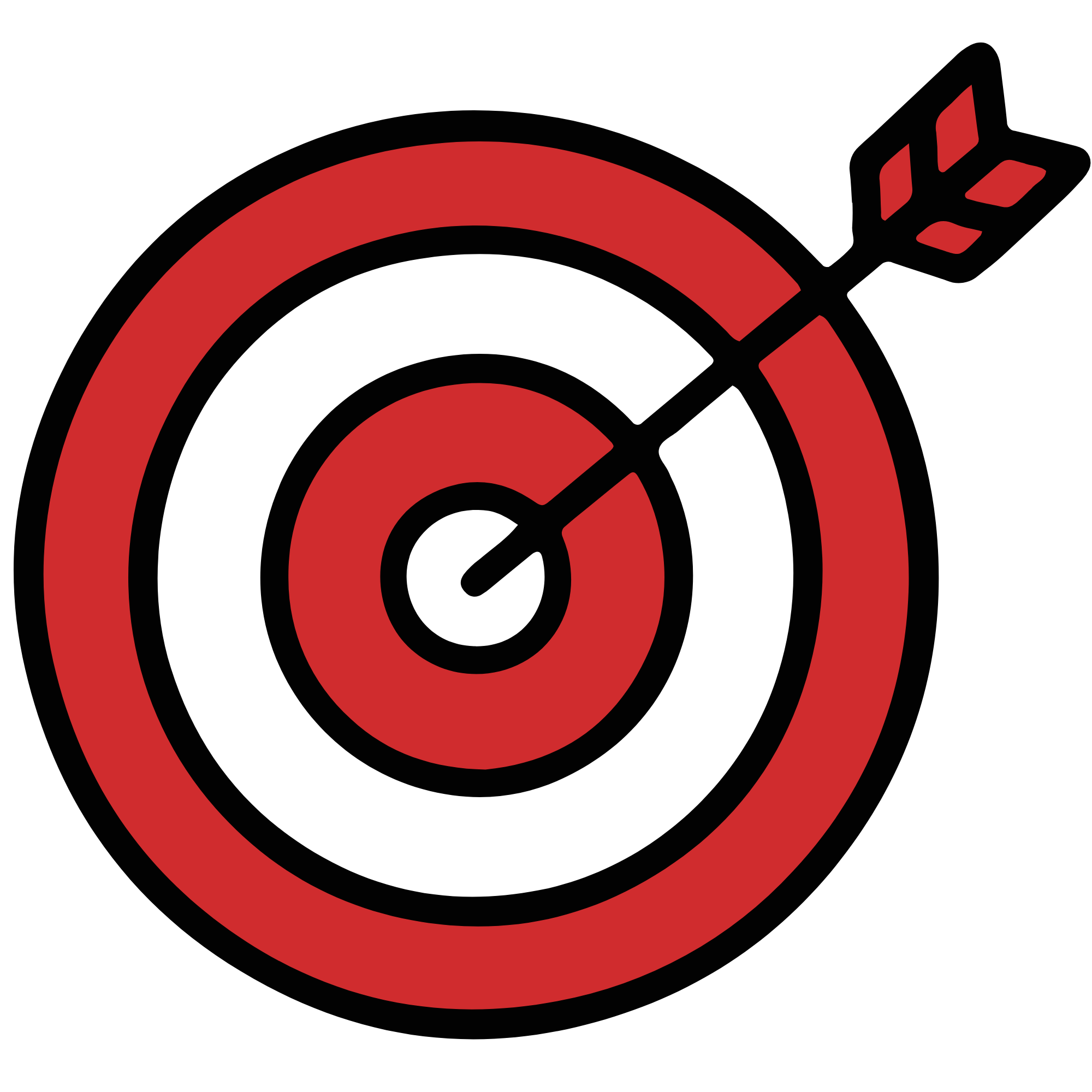 Digital illustration of a target with concentric circles in red, white, and black, and an arrow hitting the bullseye.