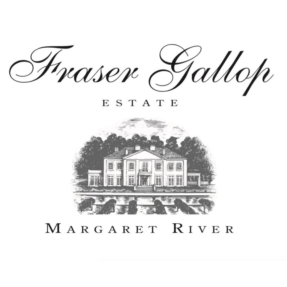 Logo for Fraser Gallop Estate featuring a detailed black-and-white illustration of a large estate house with trees and water reflections underneath.