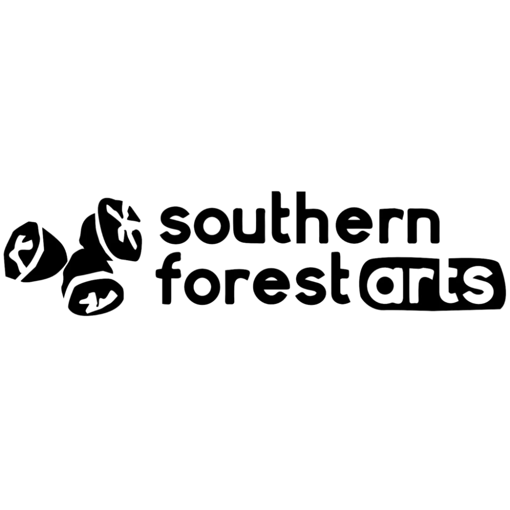 Black and white logo for Southern Forest Arts featuring stylized leaves and the text 'southern forest arts'