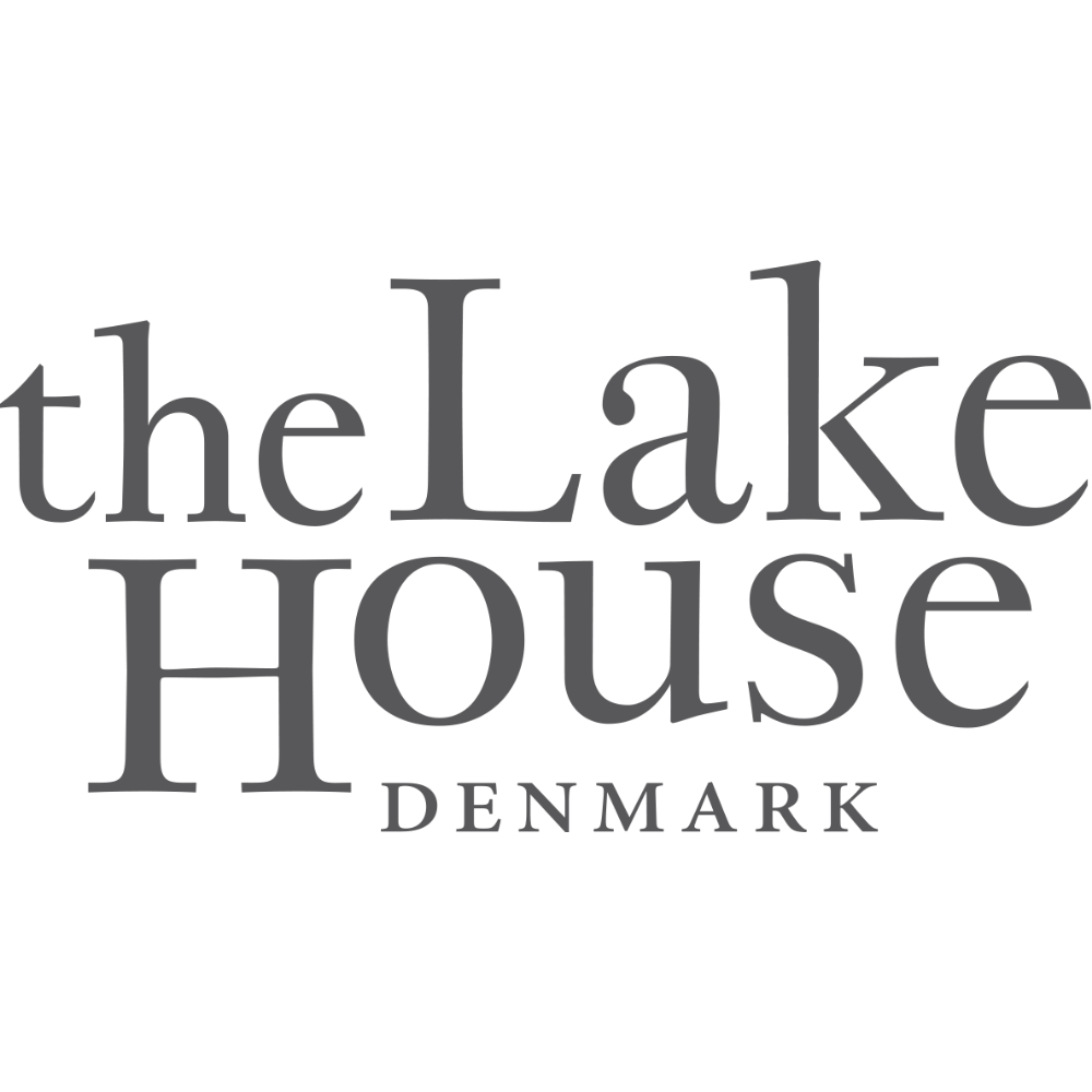Text logo for the Lake House Denmark with a black background.