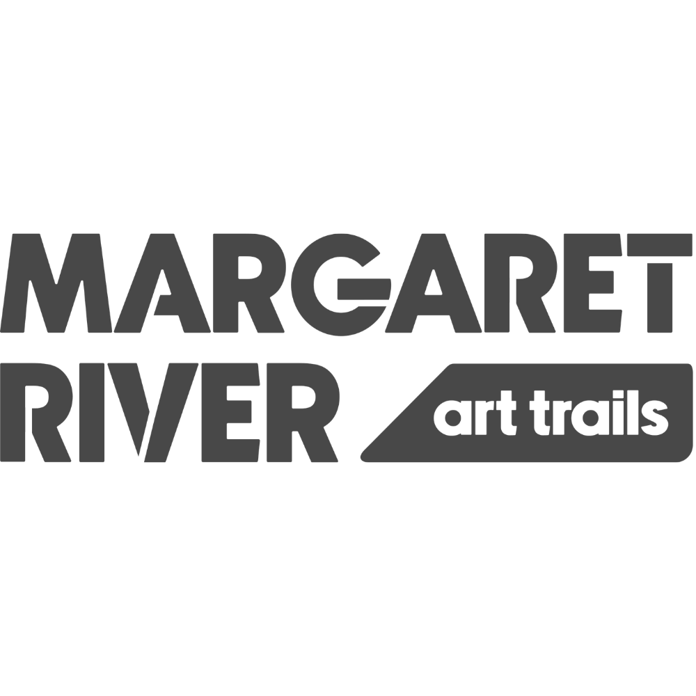 Logo for Margaret River art trails with stylized text and a painted brush stroke design.