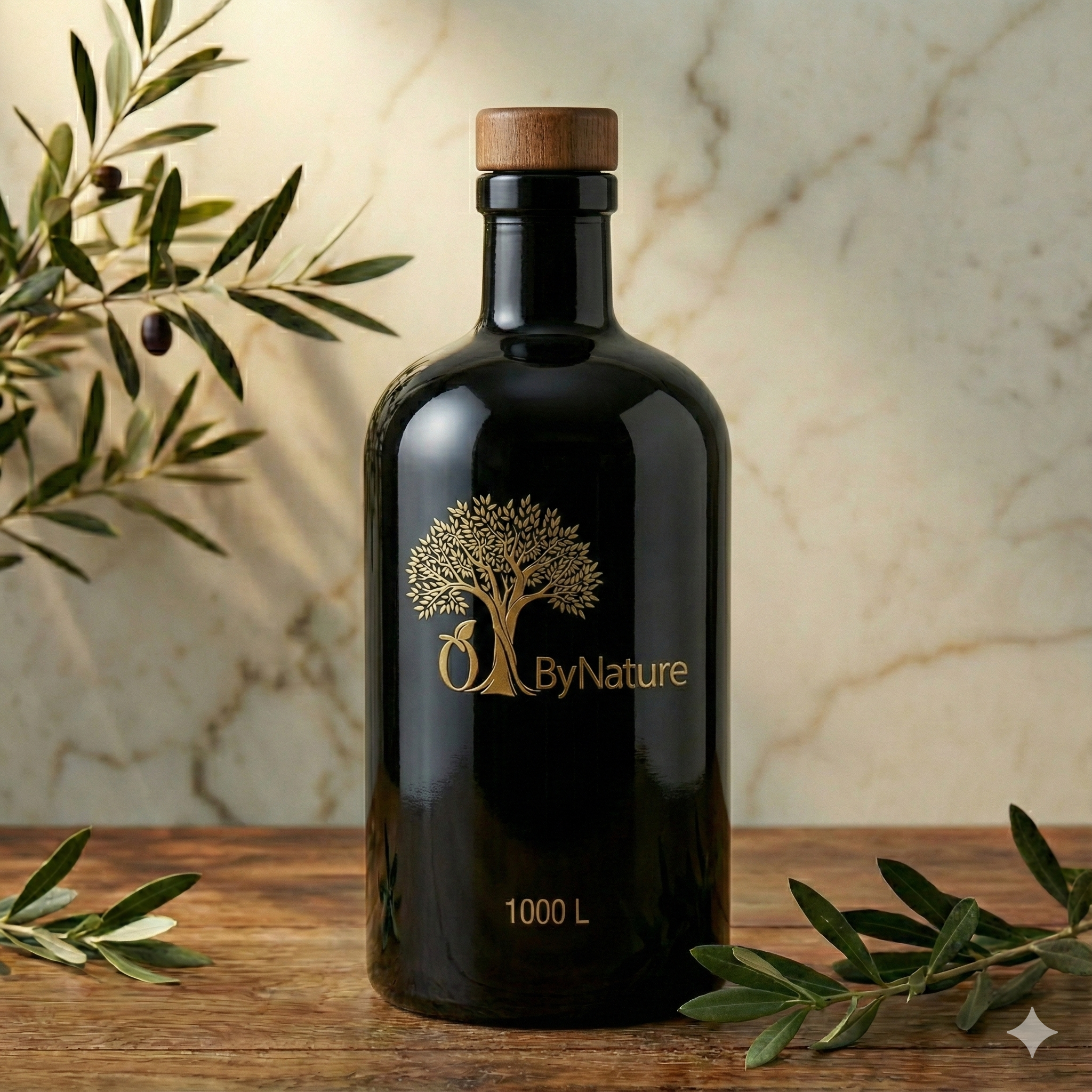 OliveByNature Extra Virgin Olive Oil – 1 L Black Glass Bottle