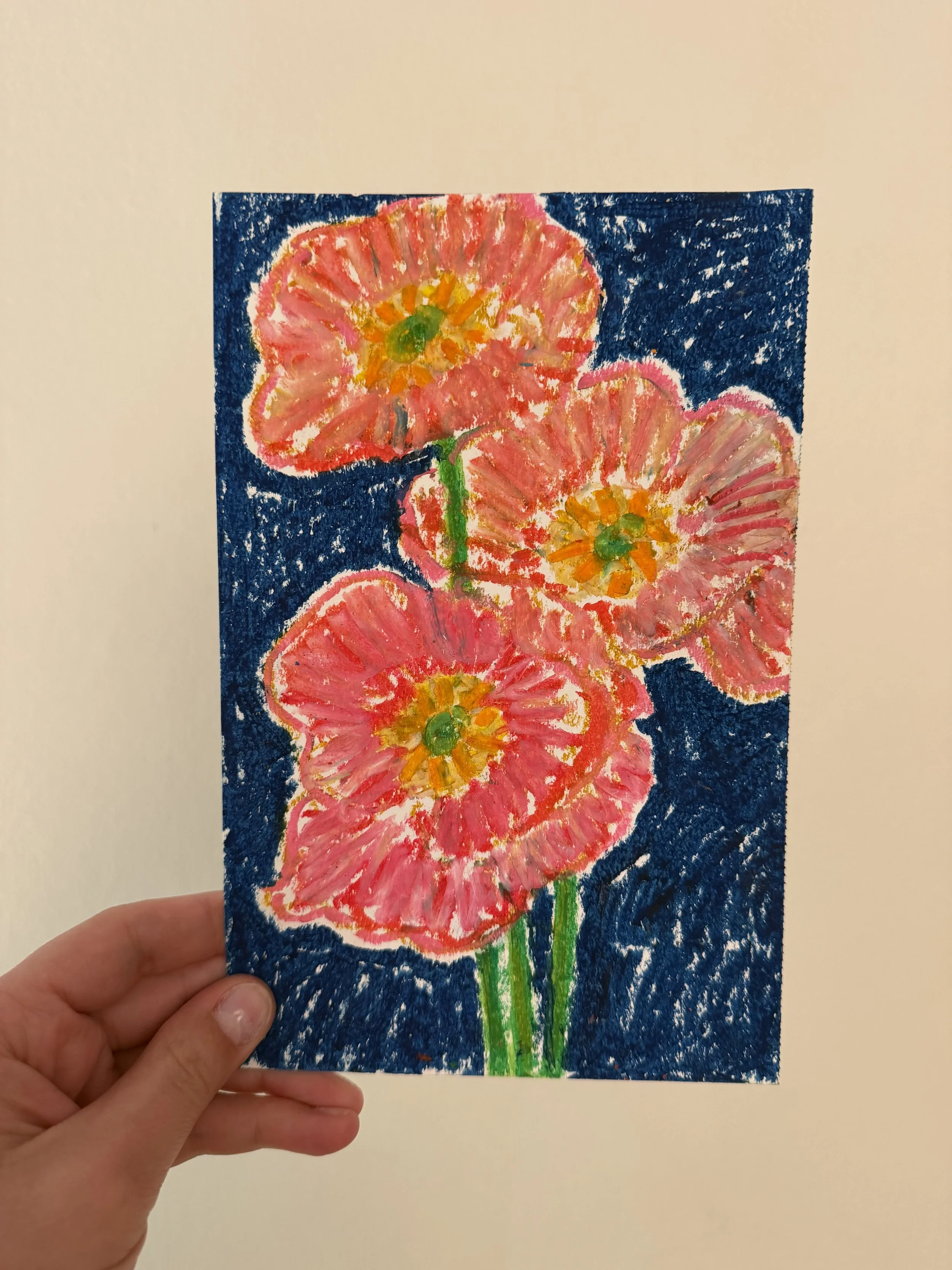 "pink poppies" oil pastel
