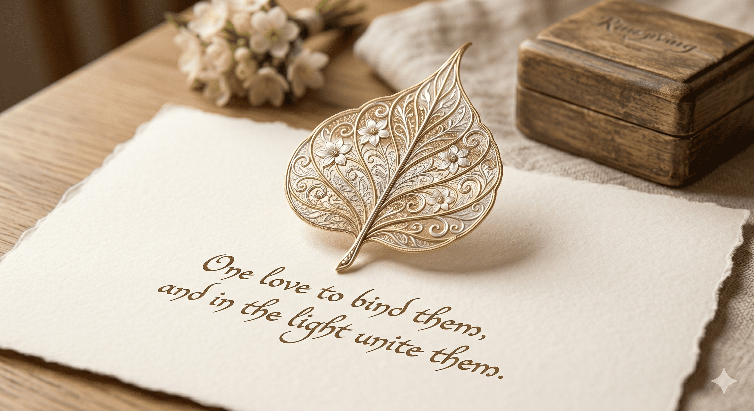 Herr der Ringe Hochzeitskarte Design Mallorn Blatt Gold