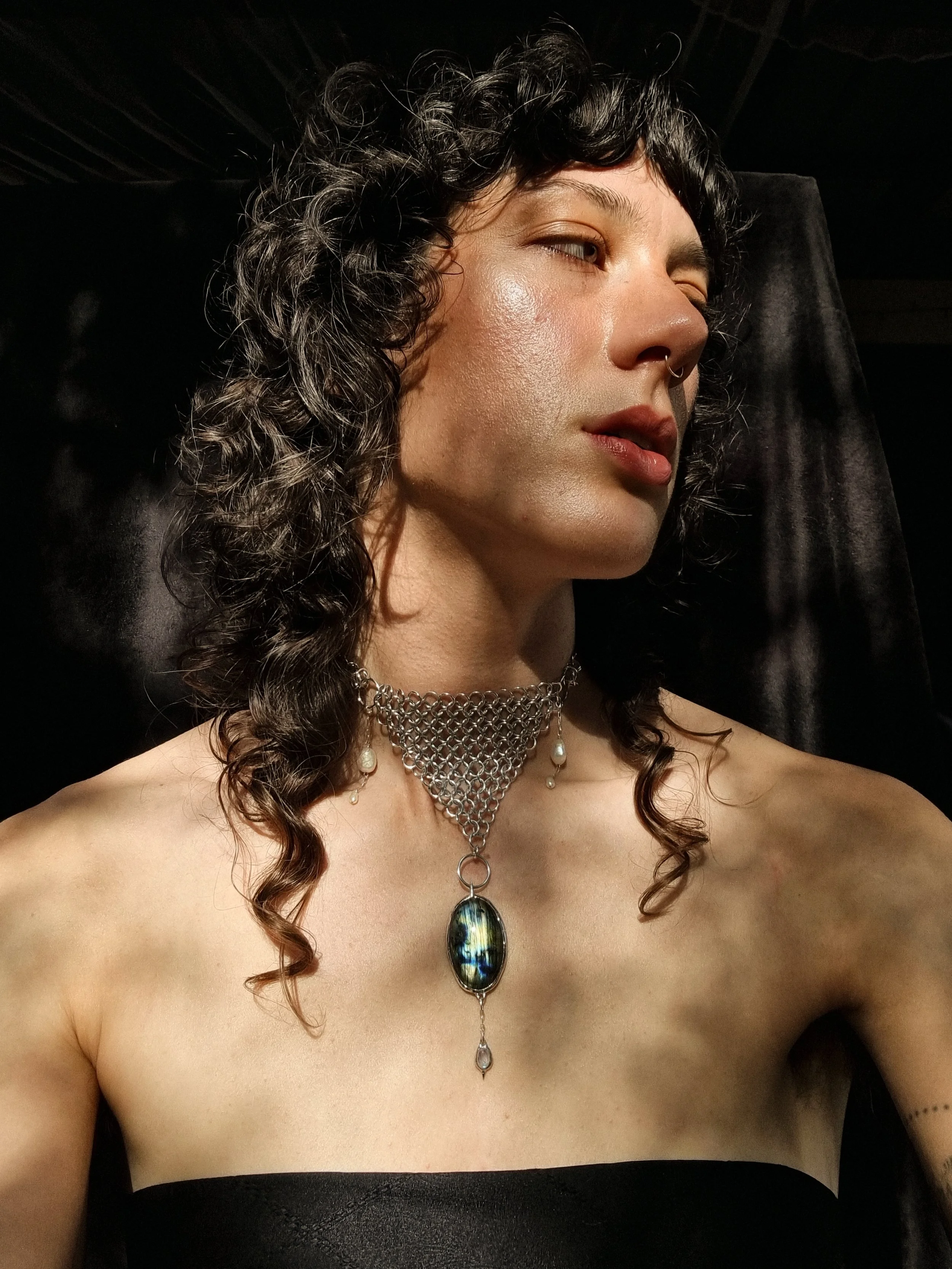 ✶ ELYTRA ✶ labradorite + moonstone + freshwater pearl