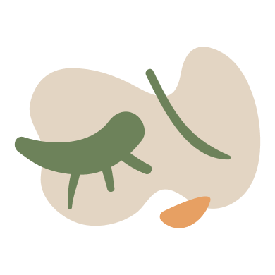 Abstract illustration with organic shapes in beige, green, and orange.