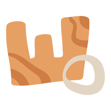 Illustration of a piece of wood with a silver ring attached.