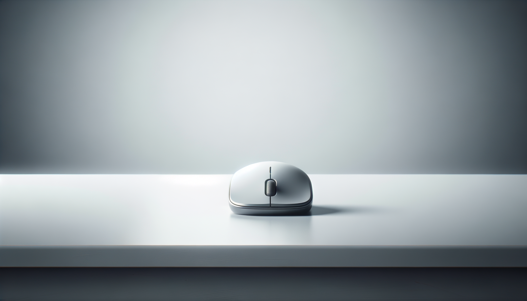A sleek, modern computer mouse placed on a white surface with a minimalist background, illuminated by soft, even lighting.