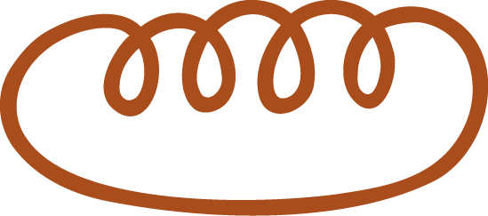 Drawing of a loaf of bread with five curved lines on top representing slices or scoring.