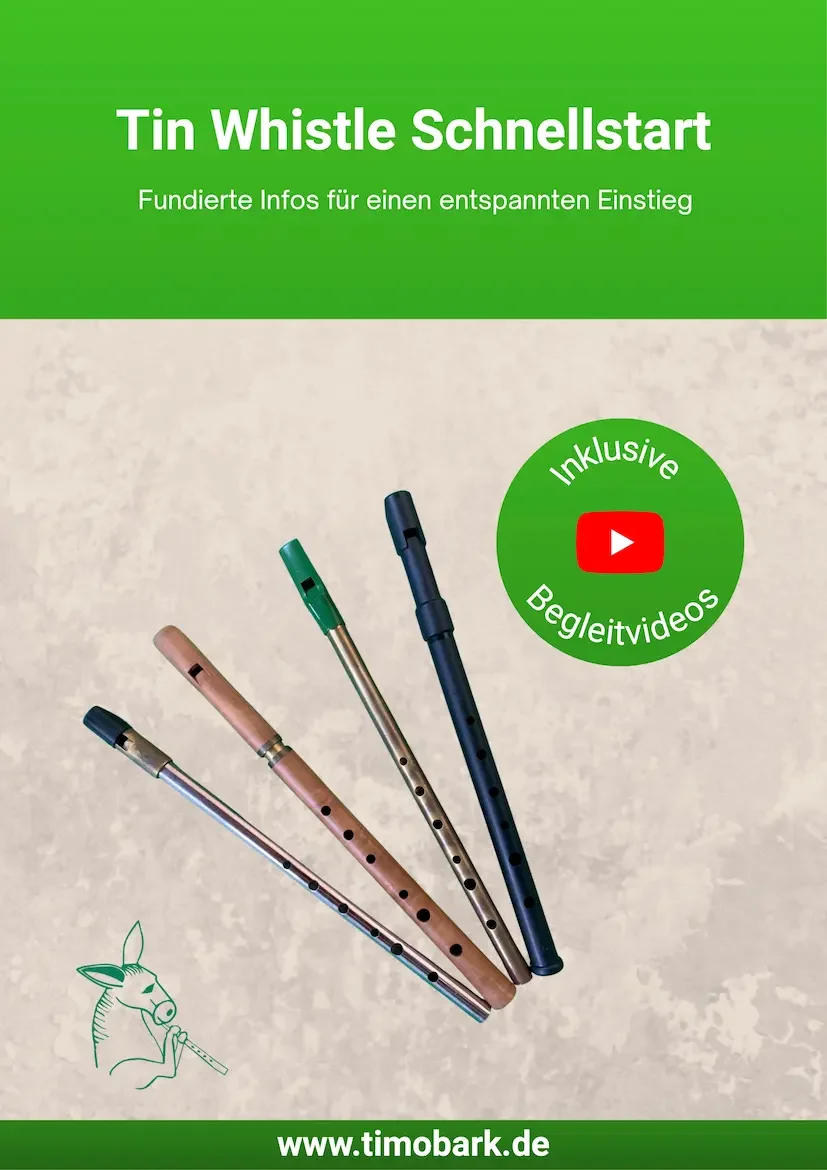 Kostenloses Tin Whistle Starter-Kit PDF mit Griffweise und Video-Tutorials zum Herunterladen.