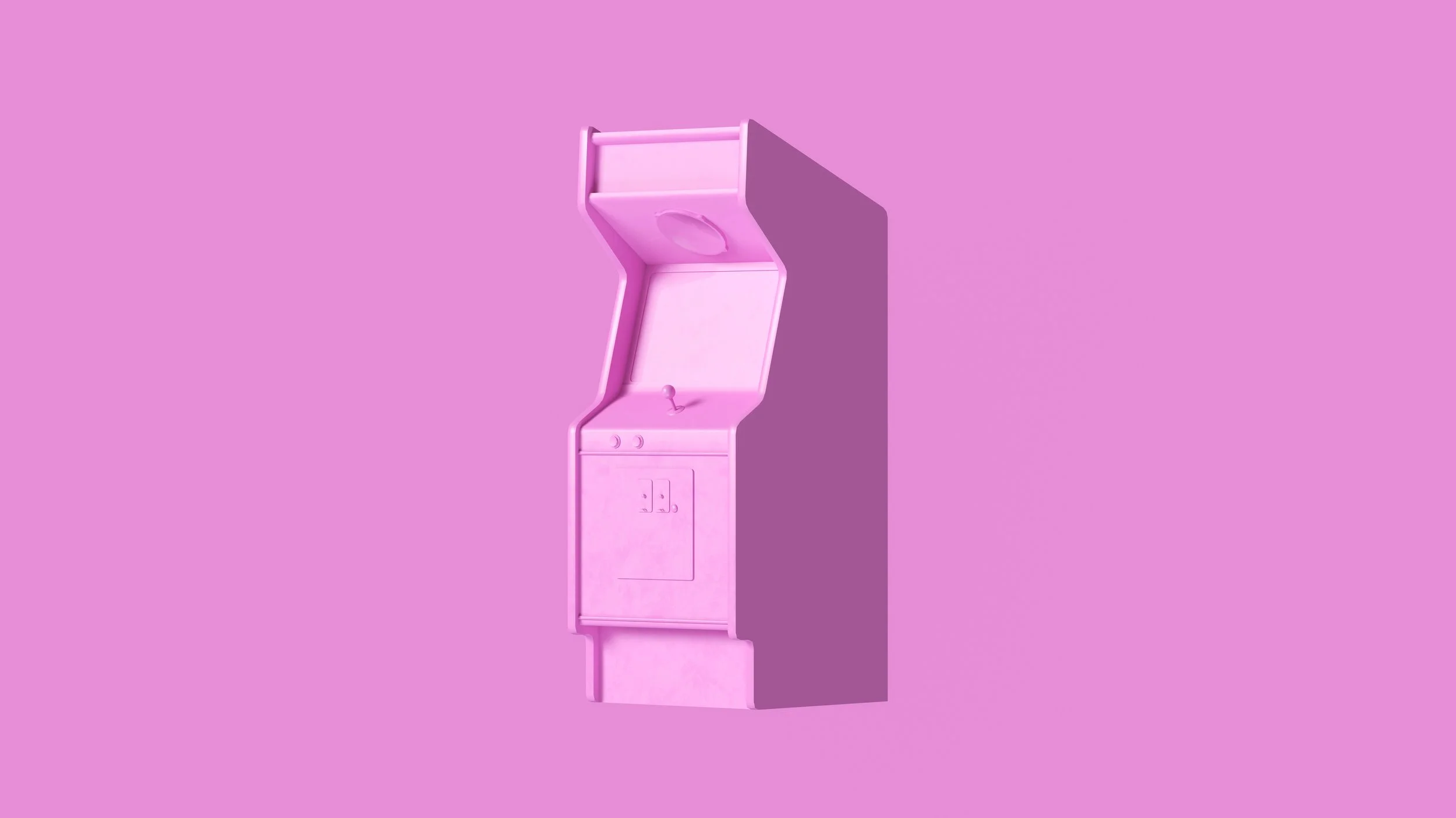 A pink arcade gaming machine against a matching pink background.