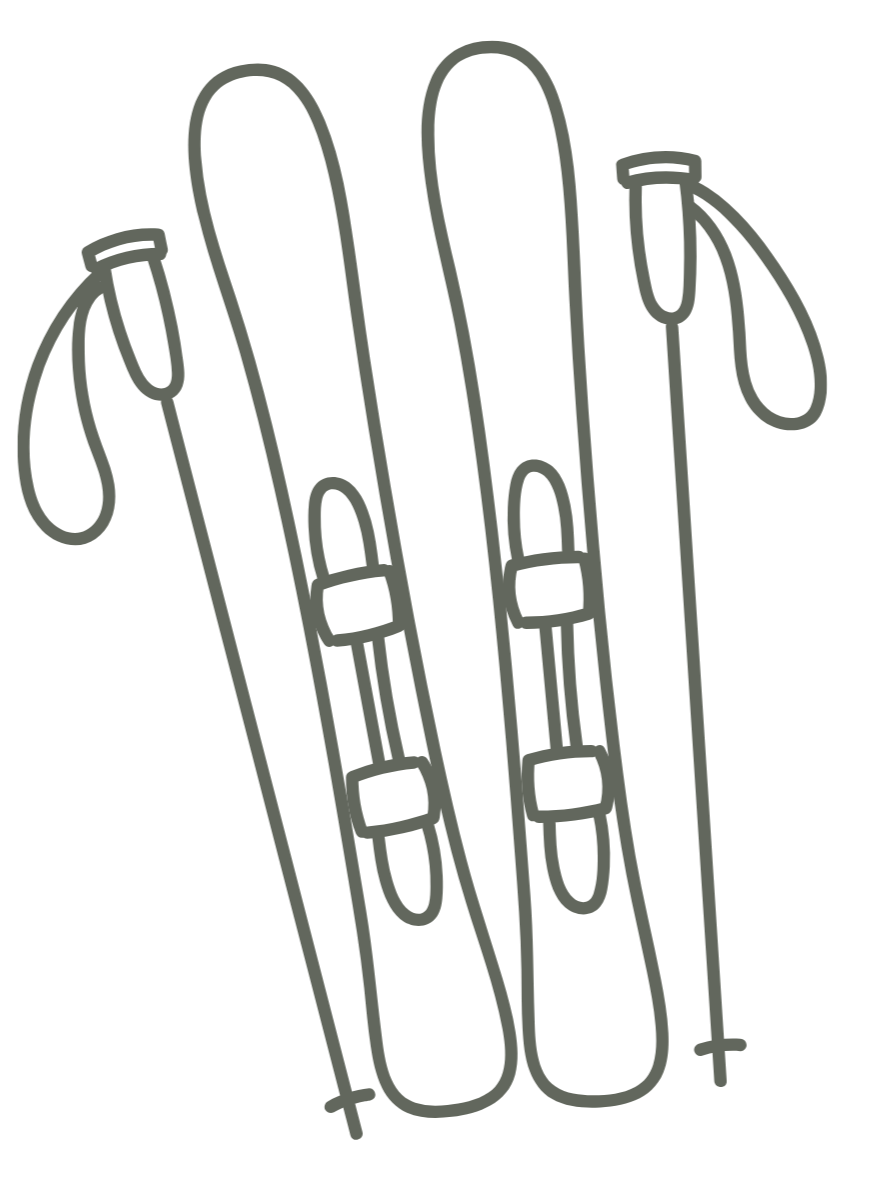 Skier mit Skiern und Skistöcken