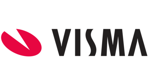Das Bild zeigt das Logo der Firma VISMA mit einem roten Symbol und schwarzen Schriftzug.