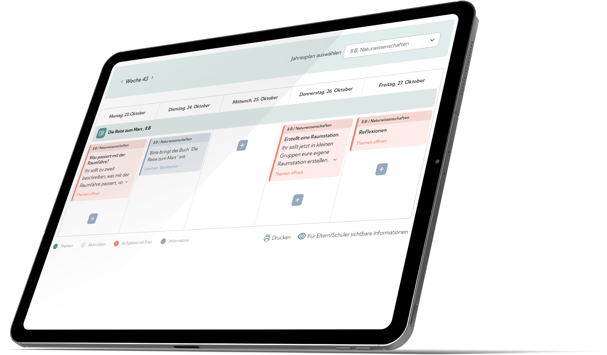 Unterrichtsplanung mit Meebook auf Tablet