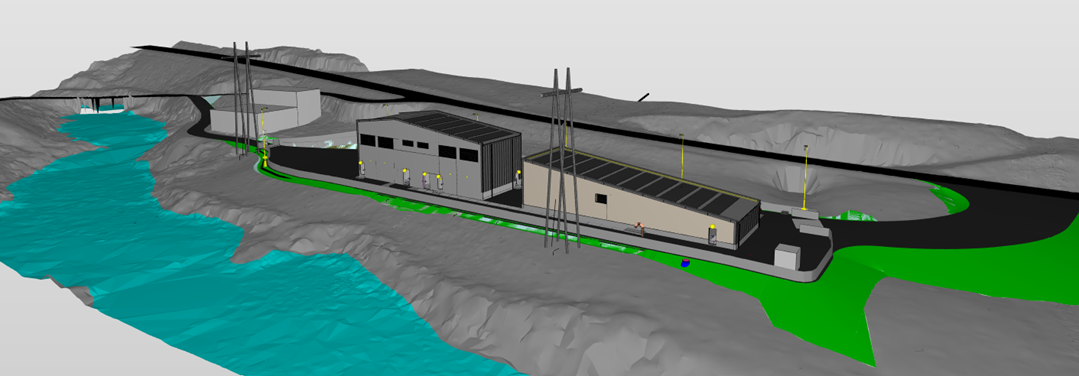 Teikning av den nye Transformatorstasjonen, illustrert av Norconsult.