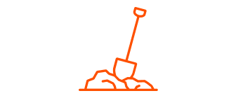 Illustrasjon av en spade som står i en sandhaug